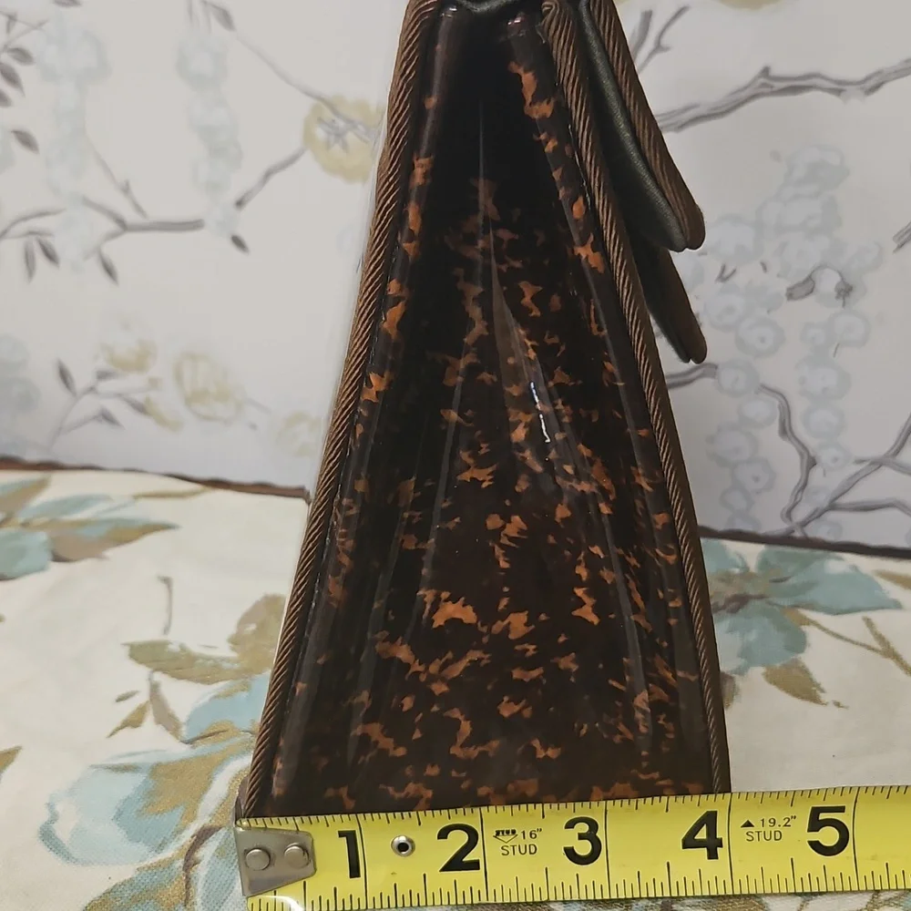 Chic Brown Patterned Satchel with Bamboo Handle - Picture 8 of 11